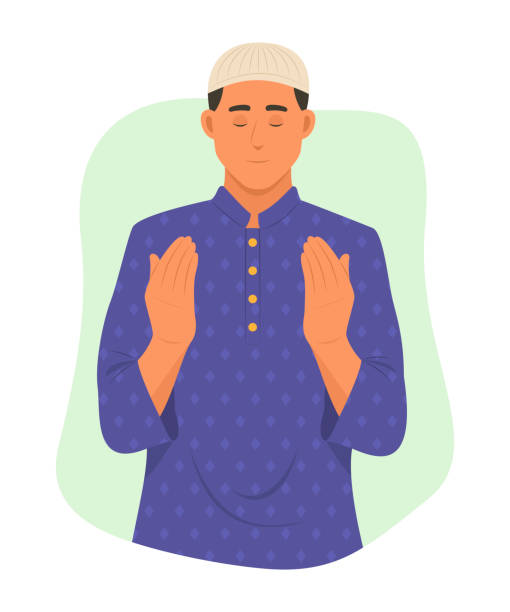 muslim man praying to the god. - salah stock illustrations