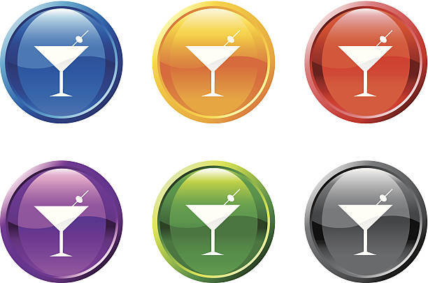 martini glass royalty free vector icon set Button/icon of martini glass in 6 colors martini royale stock illustrations