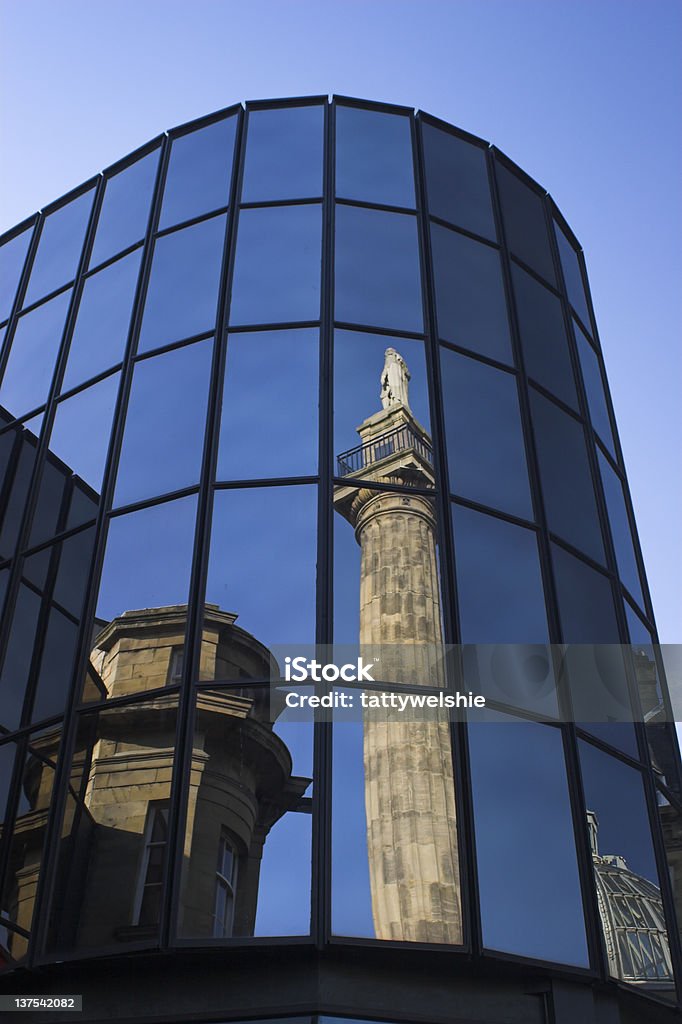 Newcastle city centre Eldon Square shopping centre in Newcastle, with Grey's Monument in the reflection Newcastle-upon-Tyne Stock Photo
