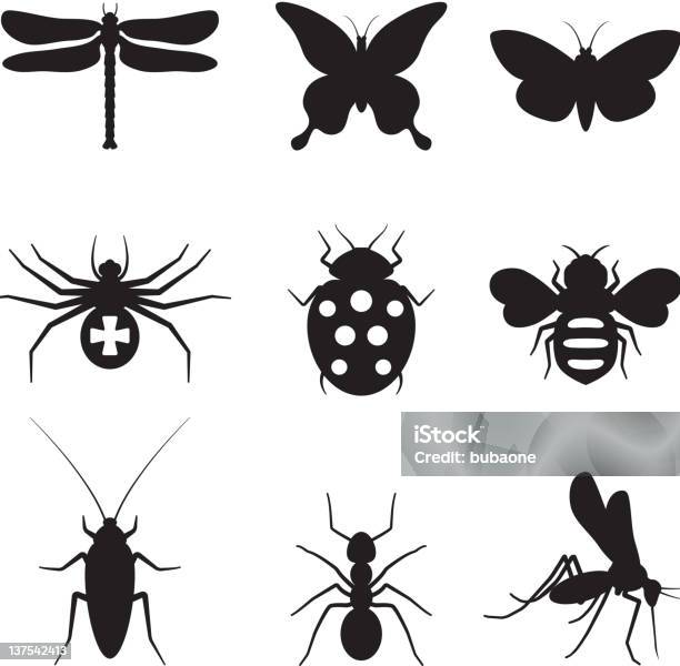 Stylized Insects Black And White Royalty Free Vector Icon Set Stock Illustration - Download Image Now