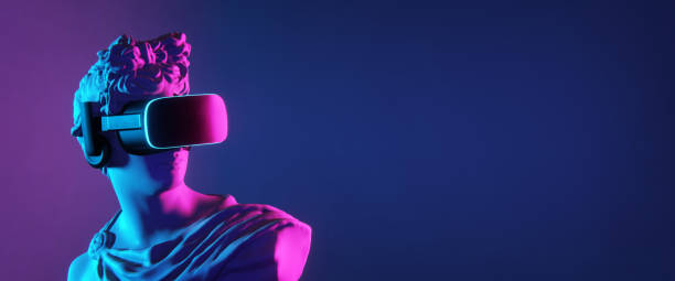 istock Bust of Apollo equipped with VR headset. Metaverse concept with copy space. 3D rendering 1375438185