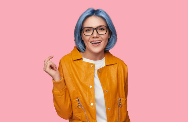 istock Content woman with blue hair in studio 1375438810