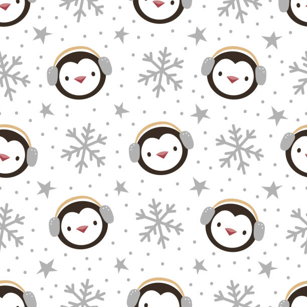 Cute penguin cartoon seamless pattern background, christmas vector illustration Cute penguin cartoon seamless pattern background with snowflakes, christmas vector illustration penguin stock illustrations