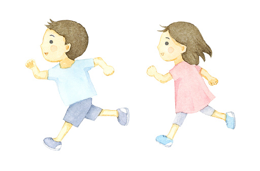Watercolor illustration of running children