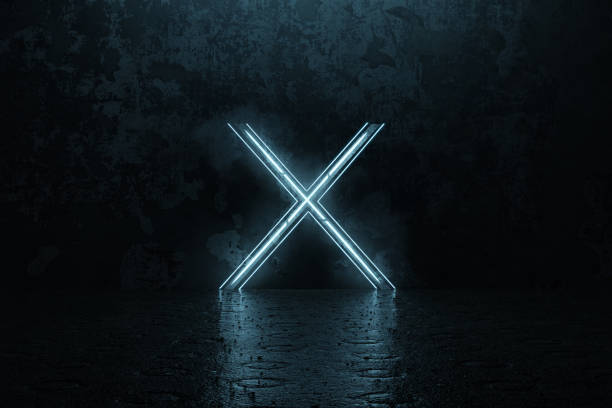 istock 3d rendering of framed lighten X alphabet shape on grunge floor 1375444482