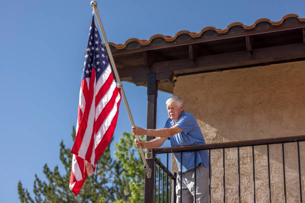 istock Senior Veteran Hanging Flag 1375449310