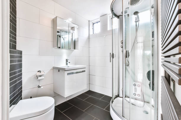 istock Magnificent bathroom with shower 1375460288
