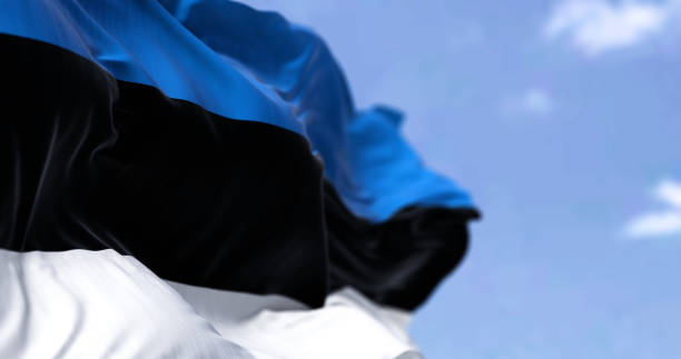 Detail of the national flag of Estonia waving in the wind on a clear day Detail of the national flag of Estonia waving in the wind on a clear day. Estonia is a country in northern Europe. Selective focus. estonia stock pictures, royalty-free photos & images