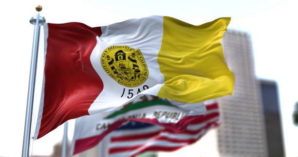 istock San Diego city flag waving in the wind 1375475515