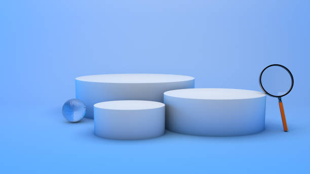 istock Mockup of three different round podiums with magnifying glass 1375476560