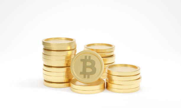 Coin bitcoin stacks on white background. Cryptocurrency or electronic payments concept. 3d render illustration. stock photo