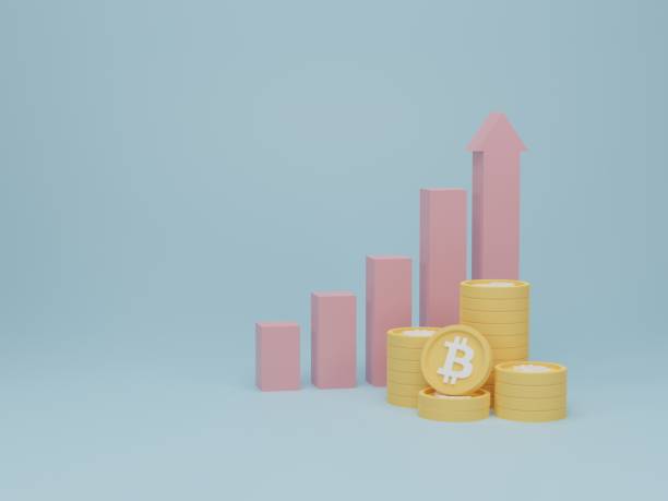 istock Stair step to growth success and bar graph with btc coin stack. Cryptocurrency trend and growing, bitcoin rising. 3d render illustration. 1375503010