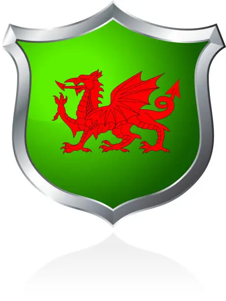 Vector illustration of Wales Dragon on shield