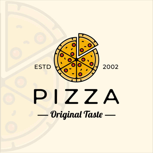 pizza or pizzeria  vintage with outline vector illustration template icon graphic design. fast food sign or symbol for menu or restaurant concept for business pizza or pizzeria  vintage with outline vector illustration template icon graphic design. fast food sign or symbol for menu or restaurant concept for business pizza place stock illustrations