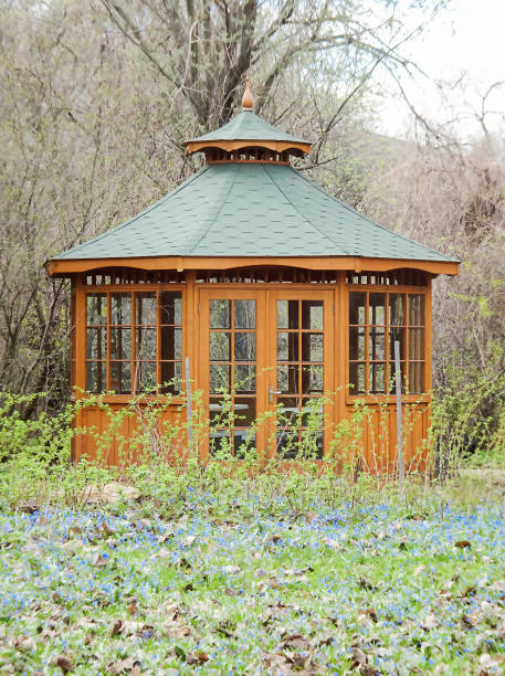 istock Chinese style gazebo and spring flowers, selective focus 1375574313