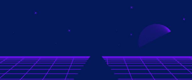 istock Retro background futuristic landscape 1980s style. Digital retro landscape cyber surface. Retro 80s fashion Sci-Fi Background Summer Landscape. 1375574571
