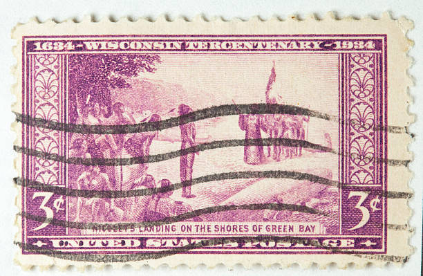 istock Nicolet's landing on Green bay Stamp, circa 1934 137561469
