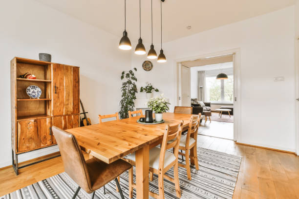 istock Lovely dining room with wooden table 1375619354