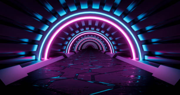 istock Pink and blue neon tunnel background. 1375651406