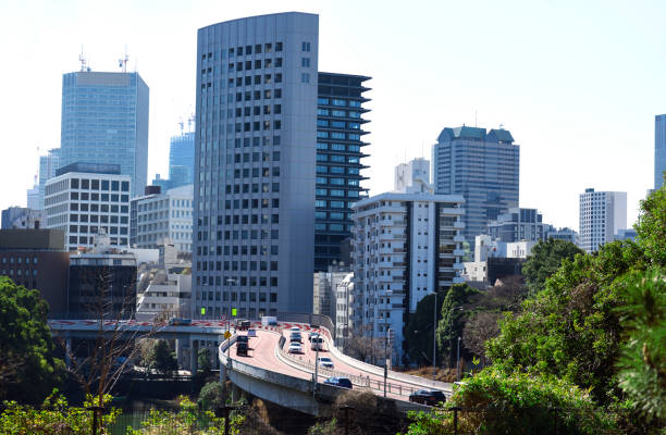 Close-up of Metropolitan Expressway and skyscrapers.