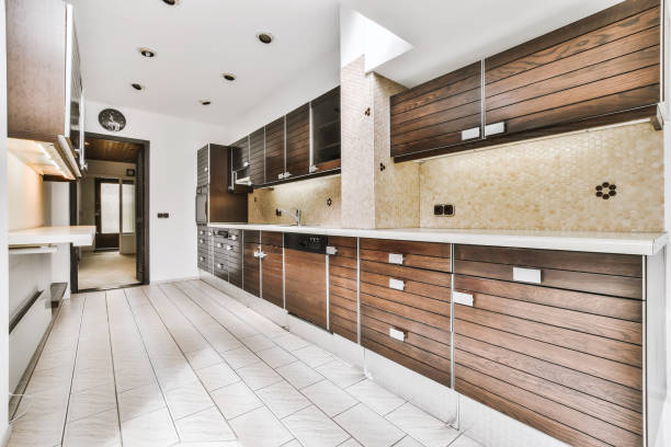 Luxurious and large kitchen with wooden kitchen set