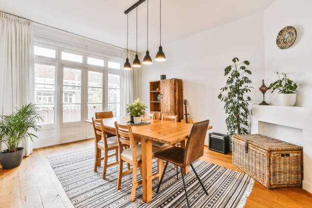 istock Lovely dining room with wooden table 1375662378