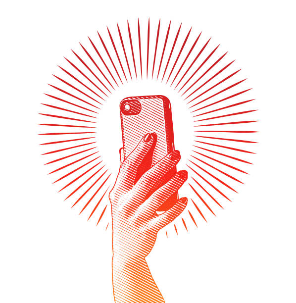 der frau hand halten smartphone - selfie stock-grafiken, -clipart, -cartoons und -symbole