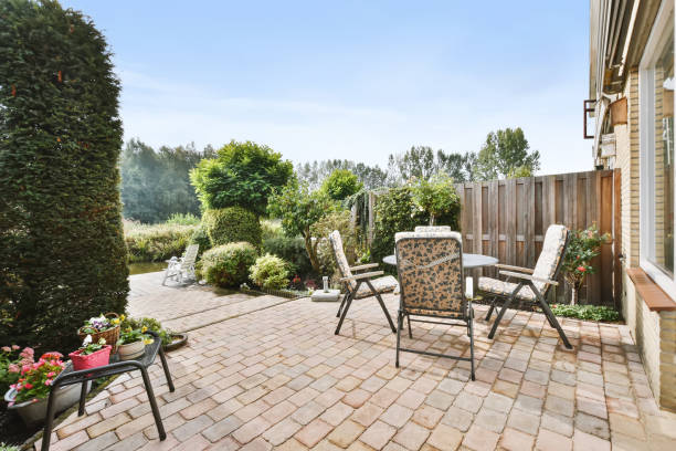 istock Mind-blowing courtyard of the house with comfortable chairs 1375677862