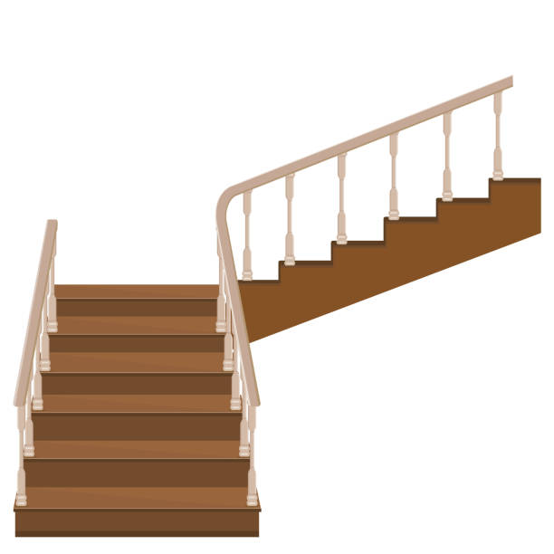 ilustrações de stock, clip art, desenhos animados e ícones de wooden staircase to the porch - a staircase to enter the house with decorative wooden railings - degraus ilustrações