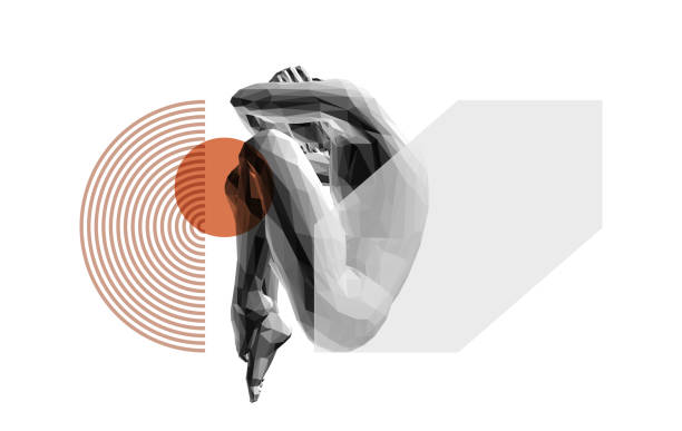 ilustraciones, imágenes clip art, dibujos animados e iconos de stock de vista de cuerpo entero de un hombre triste y estresado sentado con las manos detrás de la cabeza. tiempo de reflexión. el hombre piensa en un problema. concepto de desesperación, depresión, desesperanza o adicción. ilustración vectorial 3d. - avergonzamiento