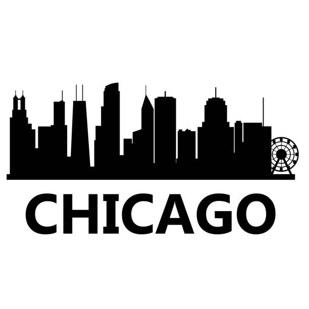 ilustraciones, imágenes clip art, dibujos animados e iconos de stock de paisaje urbano del horizonte de chicago sobre fondo blanco. horizonte horizontal de la ciudad de chicago. ciudad de chicago, silueta de estados unidos. estilo plano. - chicago