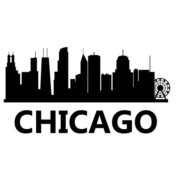 Vector illustration of Chicago skyline cityscape on white background. Chicago city skyline horizontal. Chicago city, USA silhouette. flat style.