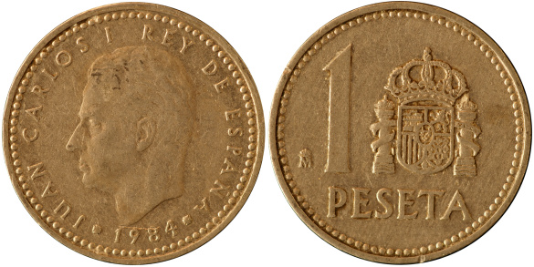 Coins Macro - 1 Spanish Peseta - Isolated on white background