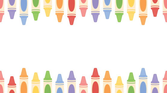 Cute pastel colored crayons seamless border background. Flat vector illustration. Back to school concept.