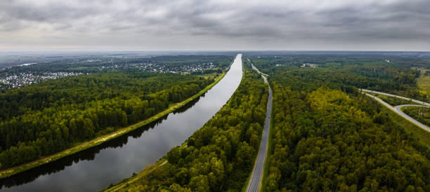 Aerial view of a river. Panoramic shot