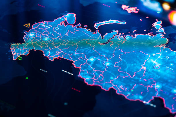 istock Map of Russia on digital display 1375799003