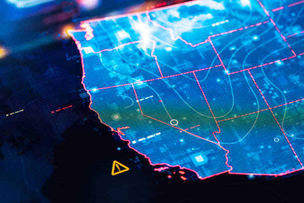 istock Map of USA on digital display 1375799635