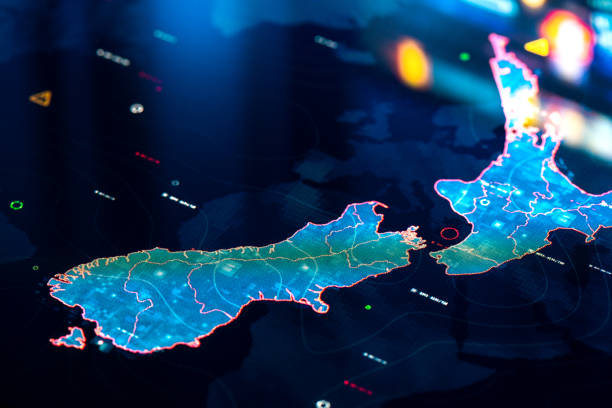 istock Map of New Zealand on digital display 1375800574