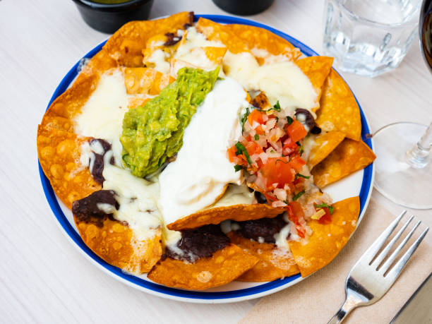 istock Nachos, mexican spicy food with corn chips 1375801475