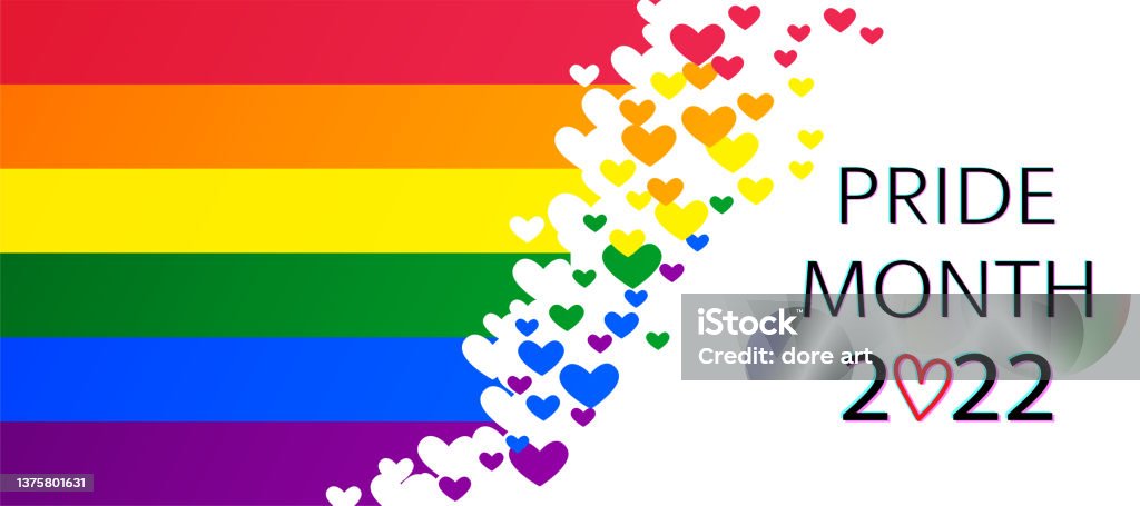 LGBT Pride Month 2022 vector concept. Freedom rainbow flag with hearts isolated. Gay parade annual summer event LGBTQIA Pride Month stock vector