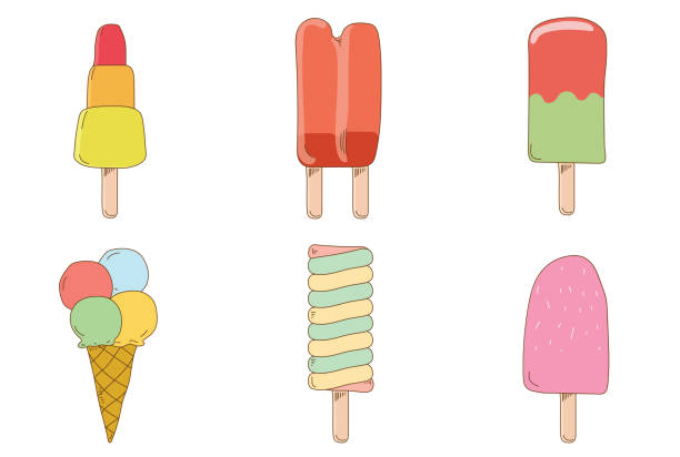 illustrazioni stock, clip art, cartoni animati e icone di tendenza di insieme di gelati carini isolati mano disegno illustrazione vettoriale piatta - creamsicle