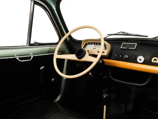 Classic Italian cars interior. Fiat 500