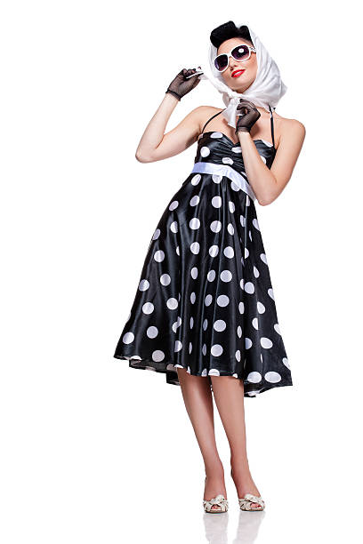 Young woman with retro style posing young beautiful caucasian woman posing, isolated over white, retro styling pics for classic pin up poses stock pictures, royalty-free photos & images