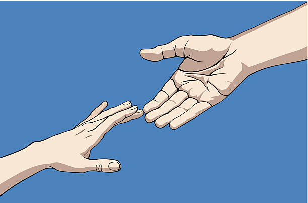 stockillustraties, clipart, cartoons en iconen met hands reaching out to grasp one another for help - reiken