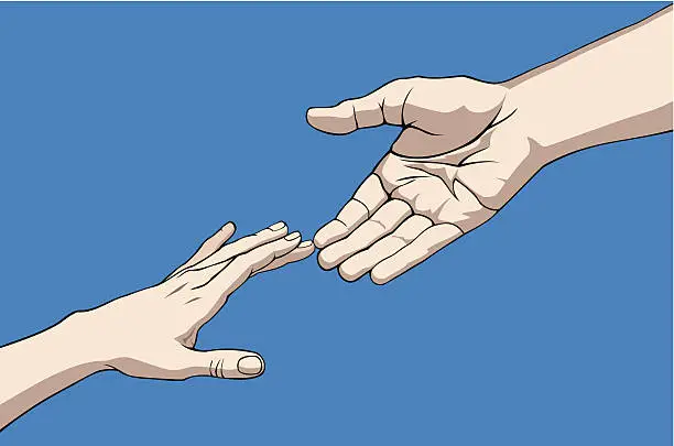 Vector illustration of Hands reaching out to grasp one another for help