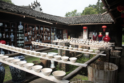 Drying porcelain blanks at Porcelain Workshop in Jingdezhen (景德镇), China