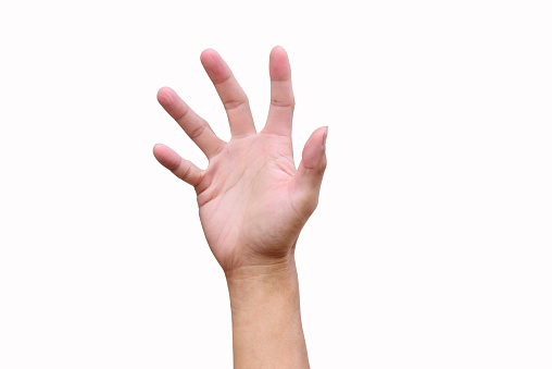 show the hand appeal for aid on white background