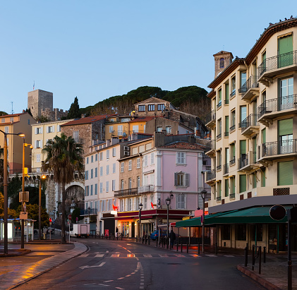 Image of Cannes french riviera streets and building in twilight