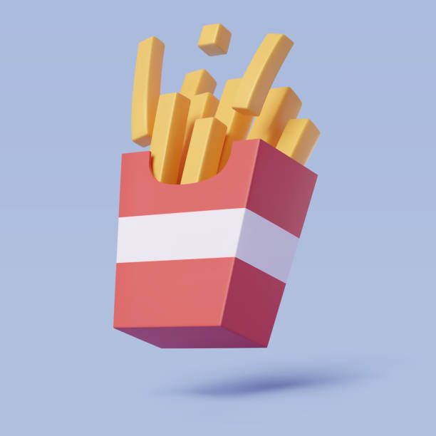 French fries potato in red package box. French fries potato in red package box. Eps 10 Vector. french fries stock illustrations