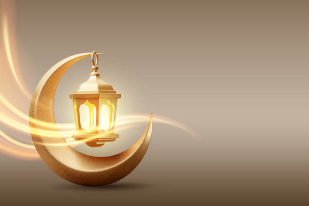 ilustrações, clipart, desenhos animados e ícones de lanterna ramadã dourada kareem pendurada na lua crescente - ramadan